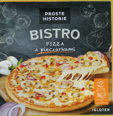 Pizza z pieczarkami na podpieczonym spodzie. Produkt głęboko mrożony. Iglotex