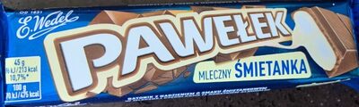 Batonik z nadzieniem o smaku śmietankowym w mlecznej czekoladzie (z dodatkiem alkoholu). E. Wedel