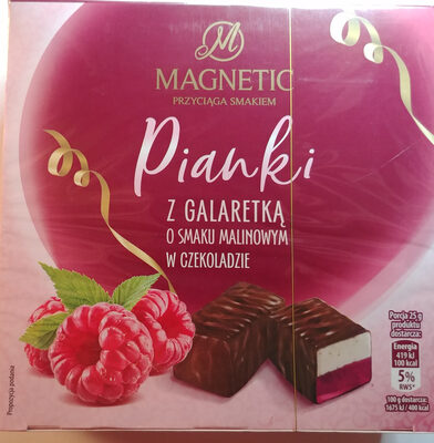 Pianka o smaku śmietankowym z galaretką o smaku malinowym w czekoladzie Magnetic