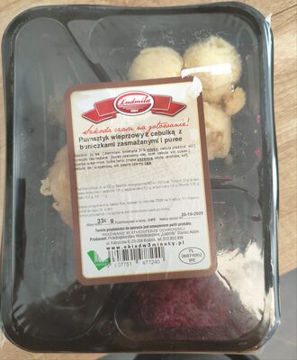 Rusztyk wieprzowy z cebulką z buraczkami zasmażanymi i puree Ludmiła