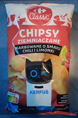 Chipsy ziemniaczane karbowane o smaku chili i limonki Carrefour classic